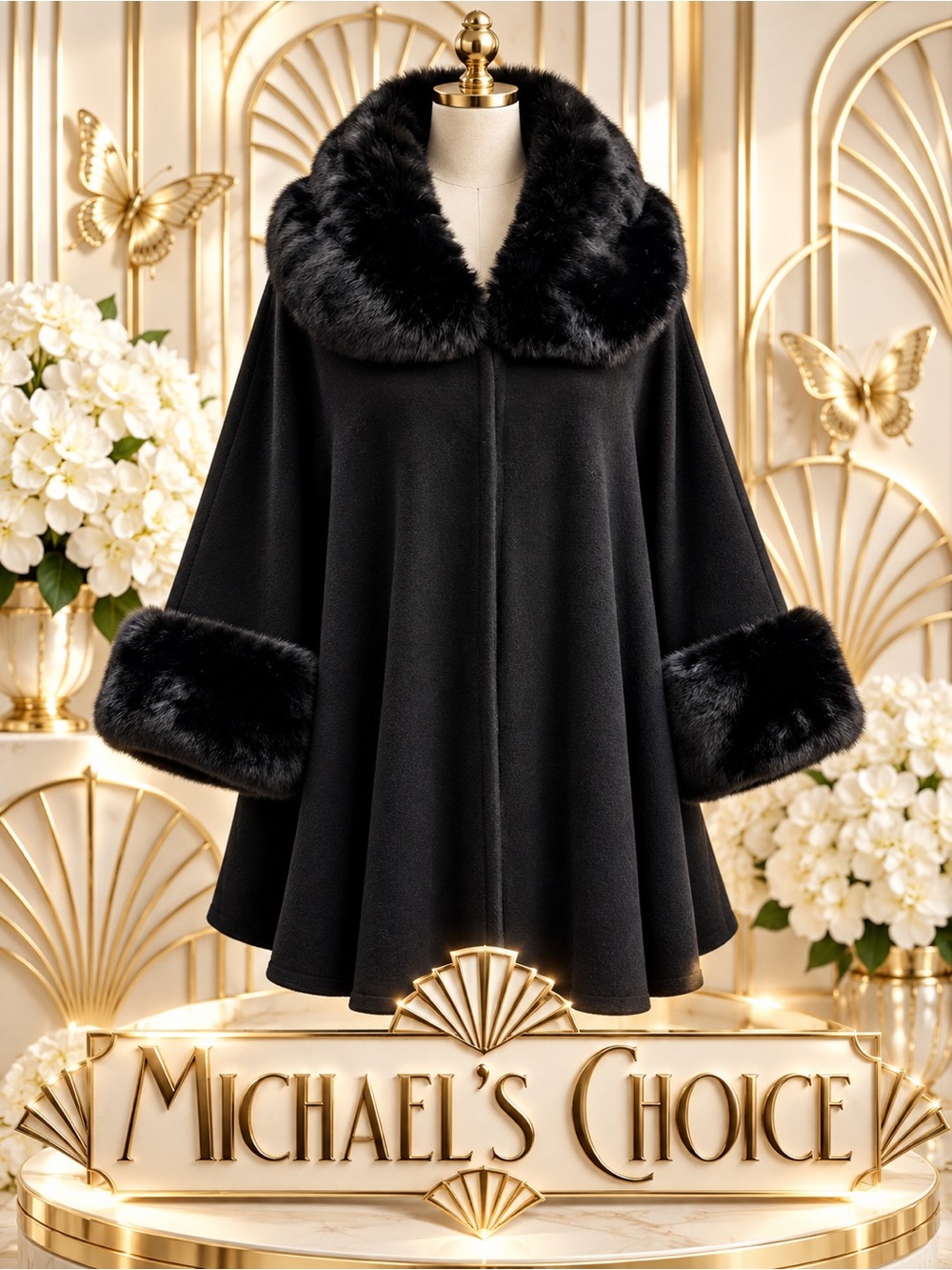 🆕😍Women's Black Faux Fur Knitted Swing Capelet